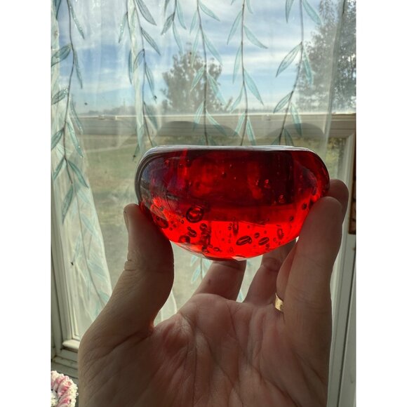 Vintage MCM Red Art Glass Votive Candle Holder Bullicante Bubbles - Picture 2 of 11
